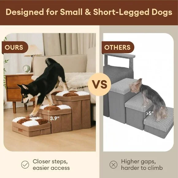 FUNNYFUZZY Dog Stairs with Storage 13“H,Foldable 3-Step